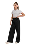 DAPHNE – Pantaloni evazați lungi din stofă cu talie înaltă, buzunare și dunga, negru