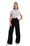 DAPHNE – Pantaloni evazați lungi din stofă cu talie înaltă, buzunare și dunga, negru
