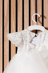 ELDA - Rochita de ceremonie din tulle fin cu dantela, broderie si aplicatii stralucitoare, alb