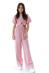 FIANNA - Compleu din material vaporos, set bluza crop si pantaloni largi, roz