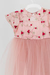 FLORA - Rochita de ceremonie din tulle fin cu broderie florala, ideala pentru botez, roz
