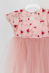 FLORA - Rochita de ceremonie din tulle fin cu broderie florala, ideala pentru botez, roz