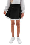 NAIARA – Fusta scurta din stofa cu volan alb in contrast, negru