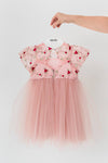 FLORA - Rochita de ceremonie din tulle fin cu broderie florala, ideala pentru botez, roz
