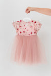 FLORA - Rochita de ceremonie din tulle fin cu broderie florala, ideala pentru botez, roz