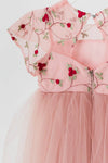 FLORA - Rochita de ceremonie din tulle fin cu broderie florala, ideala pentru botez, roz