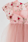 FLORA - Rochita de ceremonie din tulle fin cu broderie florala, ideala pentru botez, roz
