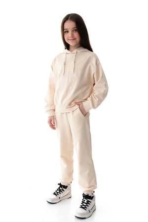 JOYNIA - Trening din bumbac premium cu hanorac si pantaloni, bej