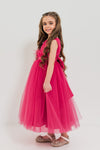 JASMINE – Rochita de ocazie din tulle fin cu saten si drapaje cu funda decorativa, fuchsia