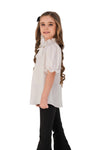 JULIA - Bluza eleganta din material fin cu maneca scurta, guler si funda chic, ivory