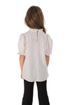 JULIA - Bluza eleganta din material fin cu maneca scurta, guler si funda chic, ivory
