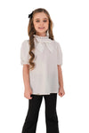 JULIA - Bluza eleganta din material fin cu maneca scurta, guler si funda chic, ivory