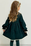 LINEA – Rochie din catifea reiat cu guler Sailor si detalii din dantela, verde