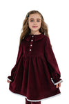 LINEA – Rochie din catifea reiat cu guler Sailor si detalii din dantela, rosu bordo (burgundy)