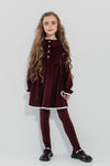 LINEA – Rochie din catifea reiat cu guler Sailor si detalii din dantela, rosu bordo (burgundy)
