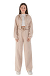 REINA - Trening din bumbac premium cu hanorac si pantaloni evazati, bej