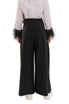 LESLIE - Pantaloni lungi cu pliuri din stofa cu talie inalta si croiala Palazzo, negru