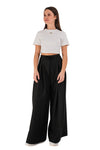 LESLIE - Pantaloni lungi cu pliuri din stofa cu talie inalta si croiala Palazzo, negru