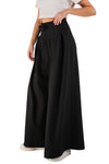 LESLIE - Pantaloni lungi cu pliuri din stofa cu talie inalta si croiala Palazzo, negru