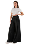 LESLIE - Pantaloni lungi cu pliuri din stofa cu talie inalta si croiala Palazzo, negru