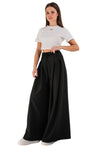 LESLIE - Pantaloni lungi cu pliuri din stofa cu talie inalta si croiala Palazzo, negru