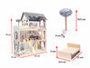 Casa de papusi cu 3 etaje, mobilier complet, lumini LED si accesorii, 78 cm, lemn MDF gri