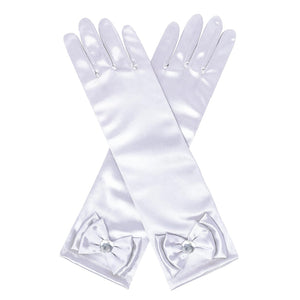 Mănuși din Satin Alb pentru Fetițe - Accesoriu Rochie de Prințesă, Cosplay, Carnaval și Serbări