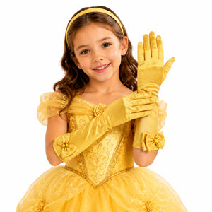 Manusi din Satin Galben pentru Fetite - Accesoriu Rochie de Printesa, Cosplay, Carnaval si Serbari