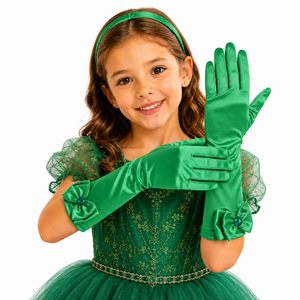 Manusi din Satin Verde pentru Fetite - Accesoriu Rochie de Printesa, Cosplay, Carnaval si Serbari