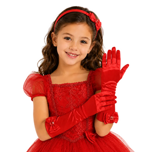 Mănuși din Satin Rosu pentru Fetițe - Accesoriu Rochie de Prințesă, Cosplay, Carnaval și Serbări
