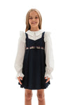 MARGO - Sarafan din stofa cu detalii elegante si pliuri ample in clos, bleumarin