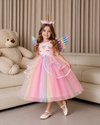 Set complet Prințesa Unicorn pentru fete: rochiță Unicorn, crinolină și mănuși, roz