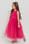 JASMINE – Rochita de ocazie din tulle fin cu saten si drapaje cu funda decorativa, fuchsia