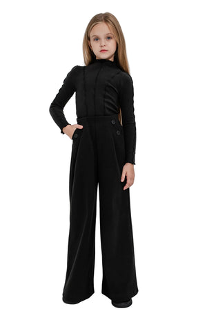 AVIRA - Pantaloni evazati lungi cu buzunare si nasturi decorativi, negru