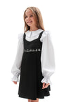 MARGO - Sarafan din stofa cu detalii elegante si pliuri ample in clos, negru