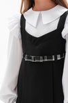 MARGO - Sarafan din stofa cu detalii elegante si pliuri ample in clos, negru