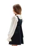 MARGO - Sarafan din stofa cu detalii elegante si pliuri ample in clos, bleumarin