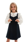 MARGO - Sarafan din stofa cu detalii elegante si pliuri ample in clos, bleumarin