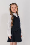 ERICA - Sarafan din stofa cu model de croi semi-ajustat, inchidere cu nasturi si buzunar decorativ, bleumarin