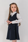 ERICA - Sarafan din stofa cu model de croi semi-ajustat, inchidere cu nasturi si buzunar decorativ, bleumarin