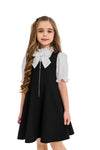 JULIA - Bluza eleganta din material fin cu maneca scurta, guler si funda chic, alb