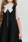 JULIA - Bluza eleganta din material fin cu maneca scurta, guler si funda chic, alb