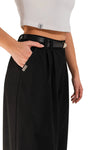 RAYLANI – Pantaloni lungi din stofă cu croială largă, talie înaltă, pliuri și buzunare, negru