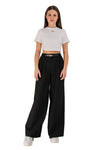 RAYLANI – Pantaloni lungi din stofă cu croială largă, talie înaltă, pliuri și buzunare, negru