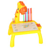 Masa de desen cu proiector Girafa, 3 discuri, accesorii si 12 carioci pentru copii, galben