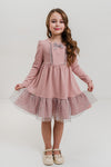RADEYAH - Rochie din bumbac fin cu volan, aplicatii din tulle si fundita decorativa, roz