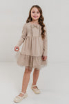 RADEYAH - Rochie din bumbac fin cu volan, aplicatii din tulle si fundita decorativa, bej