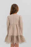 RADEYAH - Rochie din bumbac fin cu volan, aplicatii din tulle si fundita decorativa, bej