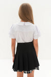 MARCIA - Bluza eleganta din material fin cu dantela delicata, maneca scurta si volane, alb