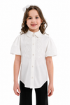 REBECA – Bluză elegantă cu dantelă, guler clasic și mâneci scurte bufante, ivory